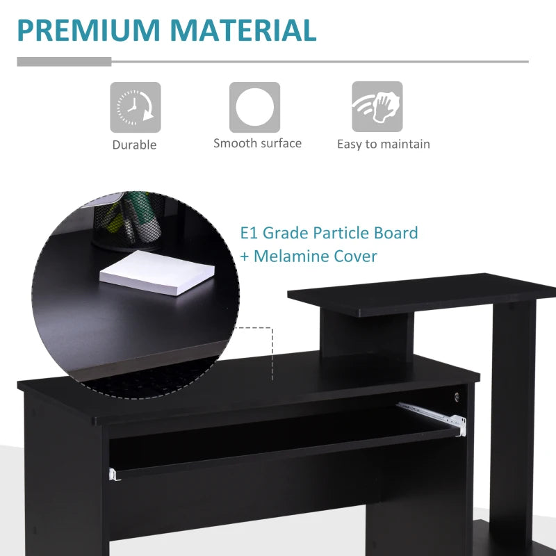 Black Computer Desk with Sliding Keyboard Tray, Storage Drawer & Shelf - Ideal Home Office Workstation