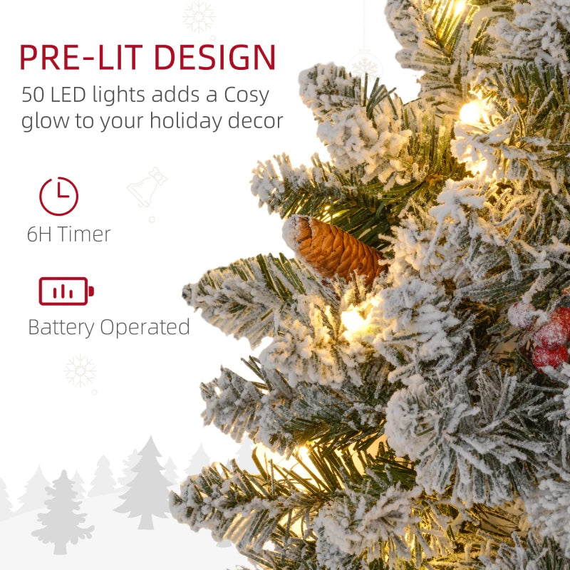 60" Snowy Pine Cone & Berry Christmas Wreath with LED Lights - Festive Holiday Decor for Home & Office