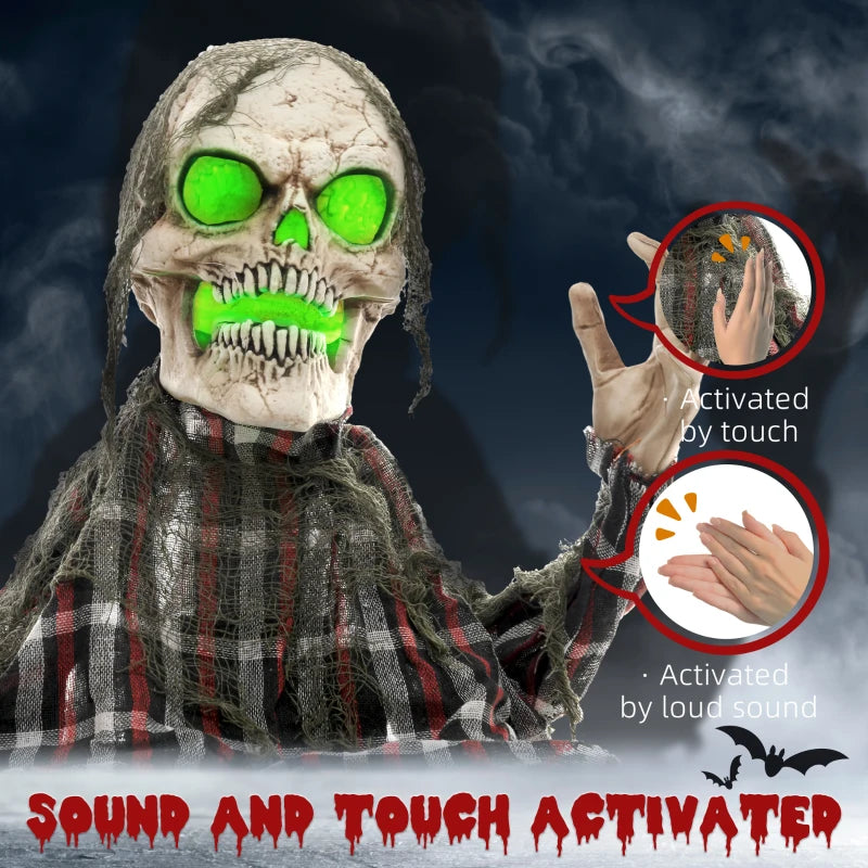 70cm Groundbreaker Skeleton Halloween Animatronic with Glowing Eyes - Spooky Outdoor Decoration for Haunted House