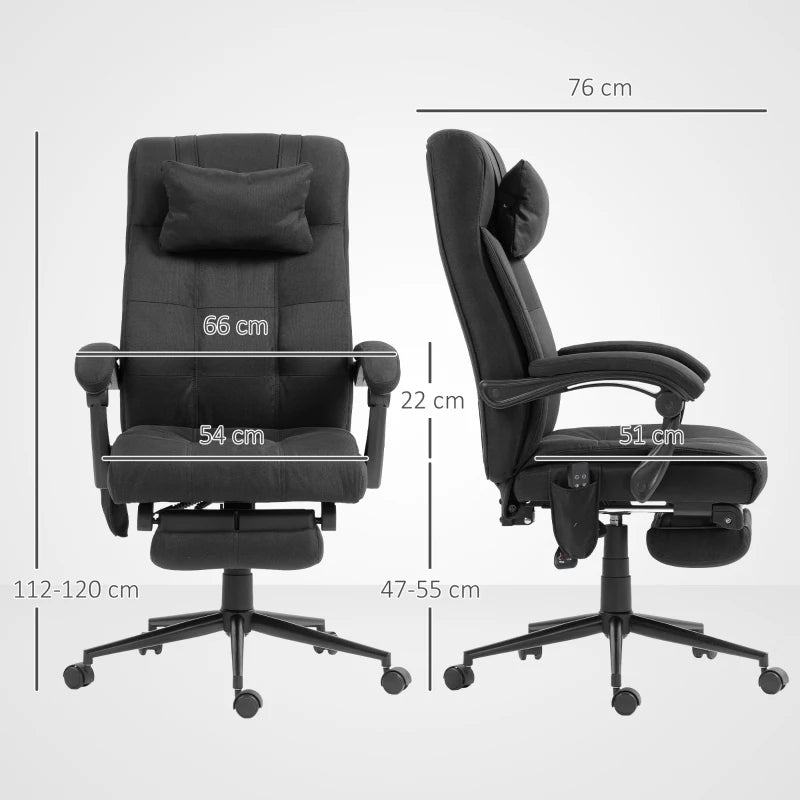 Vinsetto Black Office Chair with 6-Point Vibration Massage & Heat, Adjustable Height, Head Pillow & Footrest for Home