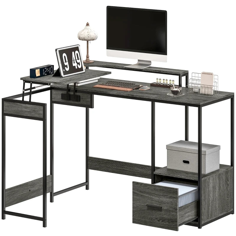 Industrial 'L' Shaped Multi-Work Desk in Charcoal Grey - Modern Office Furniture for Home & Workspace