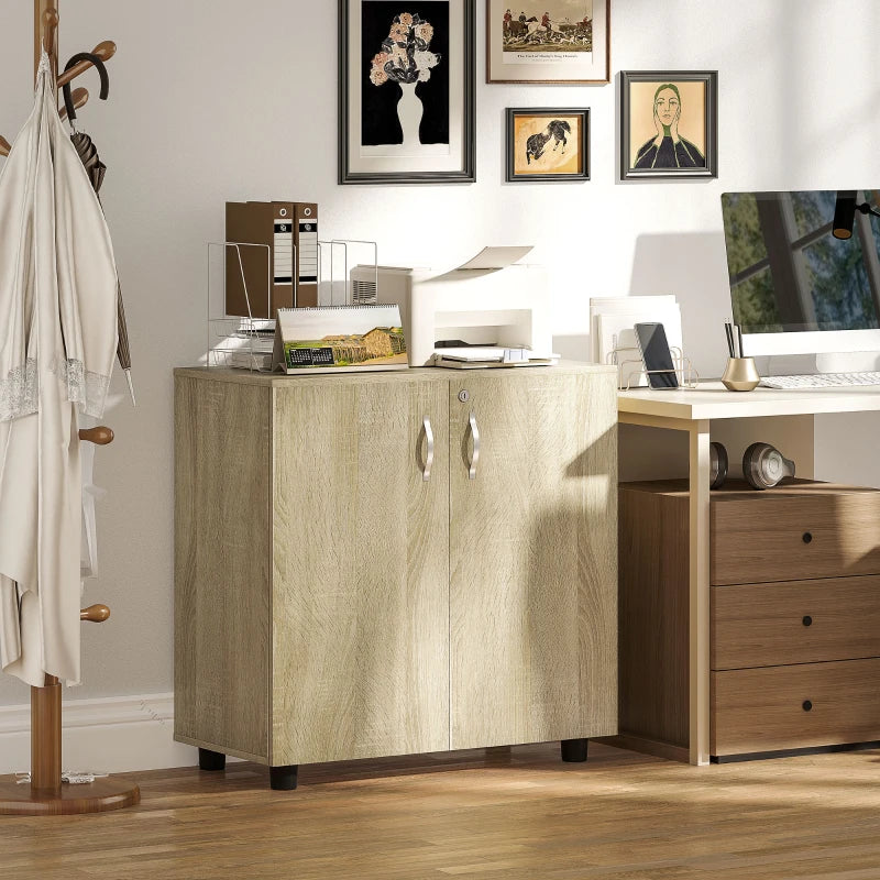 Vinsetto Two-Tier Locking Office Storage Cabinet - Stylish Oak Finish for Secure Organization and Modern Workspace