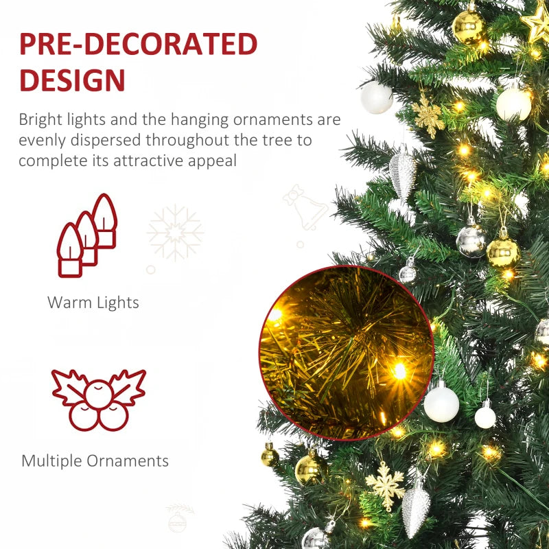 1.8m Pre-Lit Artificial Christmas Tree with 200 LED Lights, Decorative Balls & Metal Stand - Perfect Holiday Décor