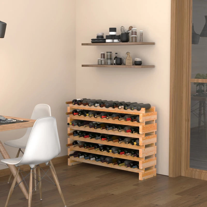 Natural Six-Tier Wooden Wine Rack for 72 Bottles - Stylish Storage Solution for Wine Enthusiasts