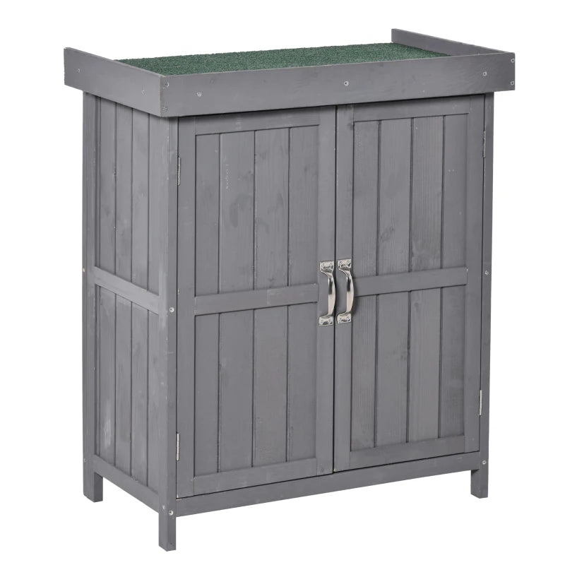 Wooden Garden Shed with Hinged Roof and Removable Shelf Outdoor Tool Storage Cabinet Double Doors 74x43x88cm Grey