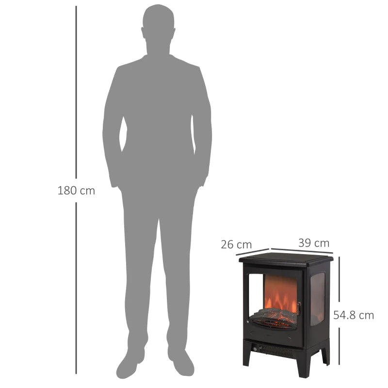 900W 1800W Freestanding Electric Fireplace Heater Adjustable Flame Tempered Glass Retro Design Safe Home Warmth