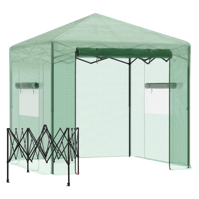 Green Walk-in Tomato Greenhouse, Portable with PE Cover, Steel Frame - 2.4 x 1.8 x 2.4m