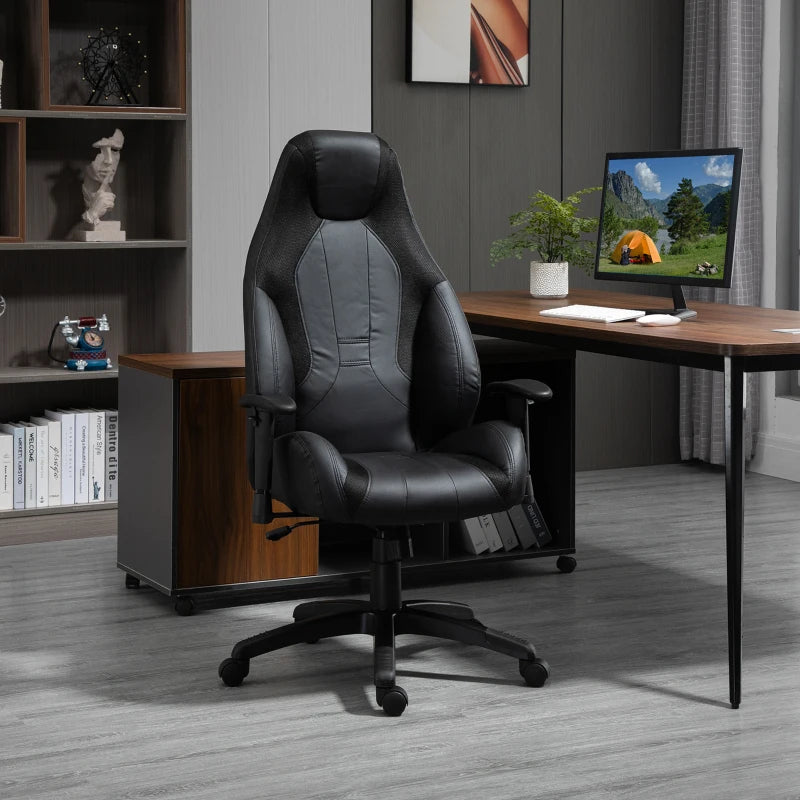 Vinsetto Racing Gaming Chair - Ergonomic Mesh & Faux Leather, High Back, Adjustable Height & Armrests, Swivel Wheels, Black