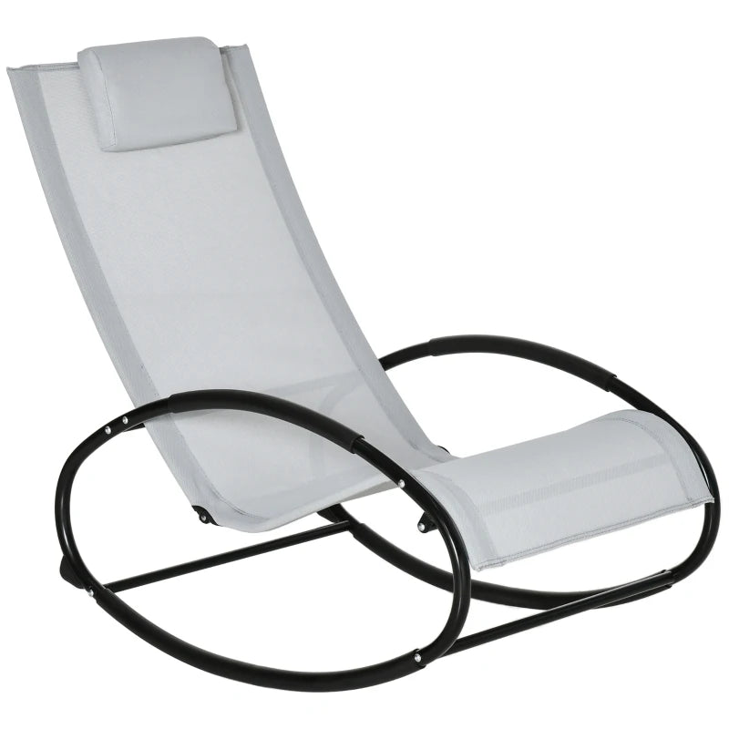 Grey Outdoor Rocking Sun Lounger with Pillow