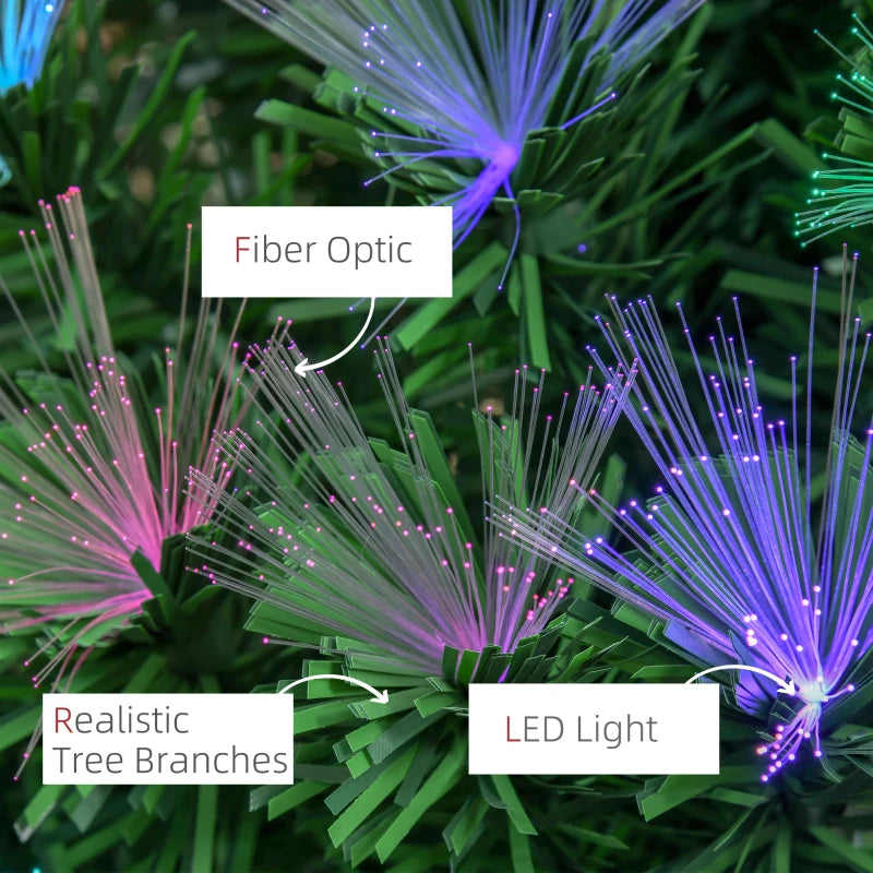 6FT Multicoloured Pre-Lit Artificial Christmas Tree with Fibre Optic Lights, Metal Stand & Star Holder - Festive Home Decoration