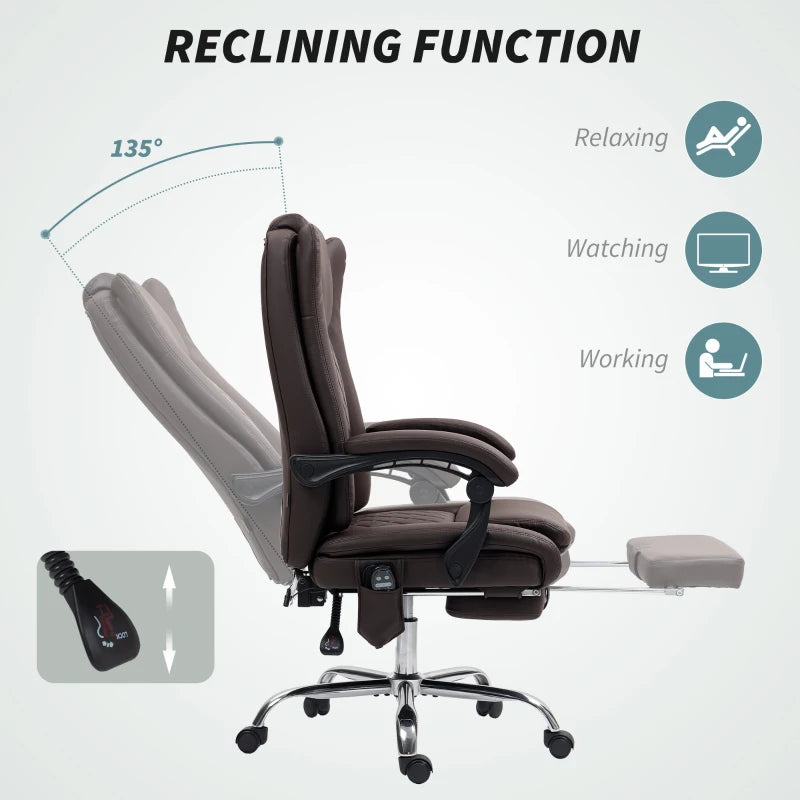 Executive Office Chair with 6-Point Massage & Heat Function - Ergonomic Dark Brown Leather Design for Ultimate Comfort