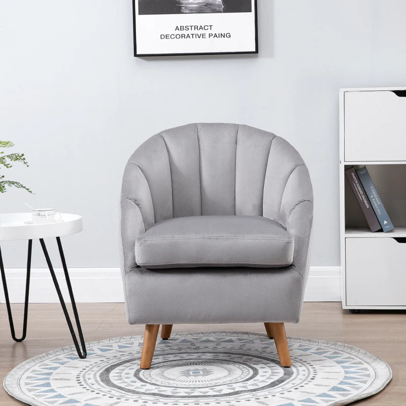 Velvet Fabric Accent Chair with Solid Wood Legs for Stylish Living Room Seating in Grey