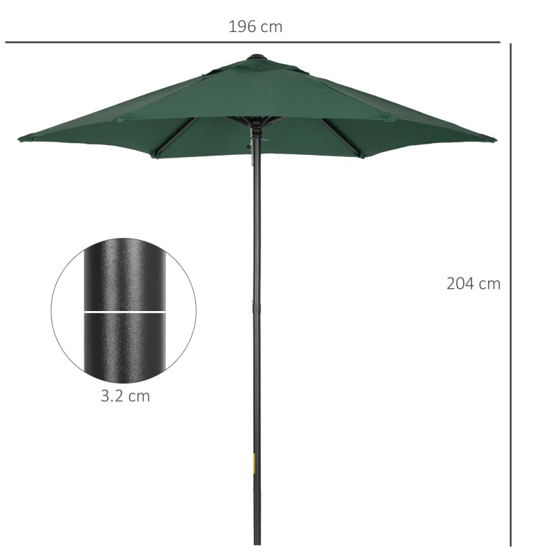 Green 2m Outdoor Garden Parasol Umbrella with 6 Sturdy Ribs