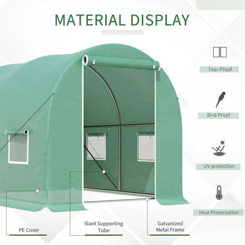 Green Walk-in Polytunnel Greenhouse - 3x2x2m - Galvanised Steel Frame