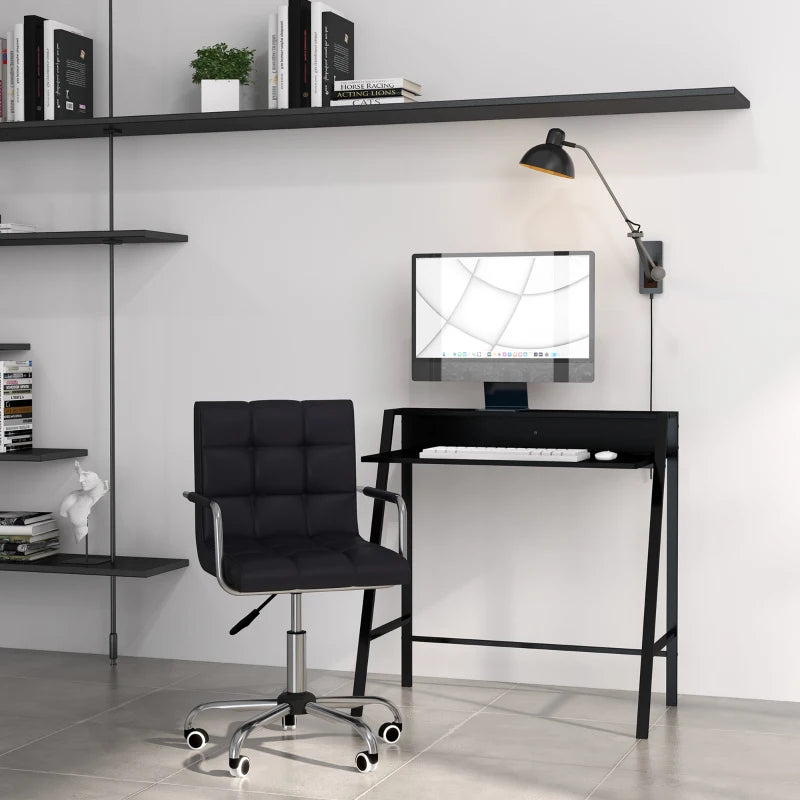 Home Office Chair and Desk Set - Faux Leather Swivel Chair with Storage Shelf, Black Study Desk for Comfort & Style