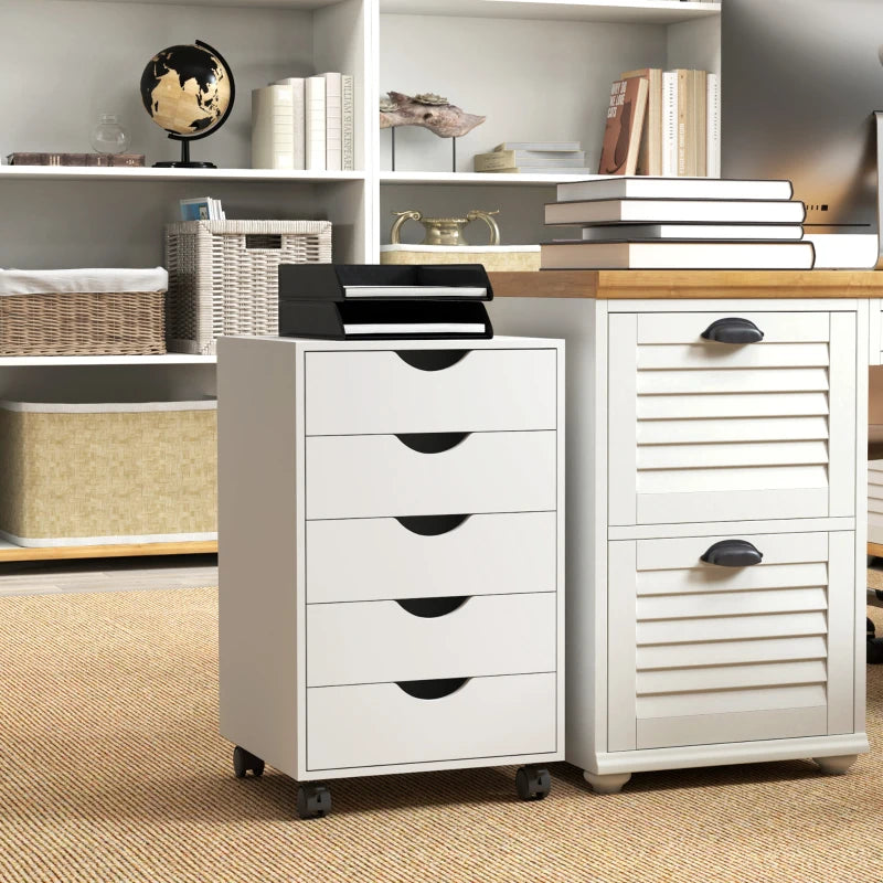 Modern White Five-Drawer Filing Cabinet for Home Office Storage - Stylish and Functional Organization Solution