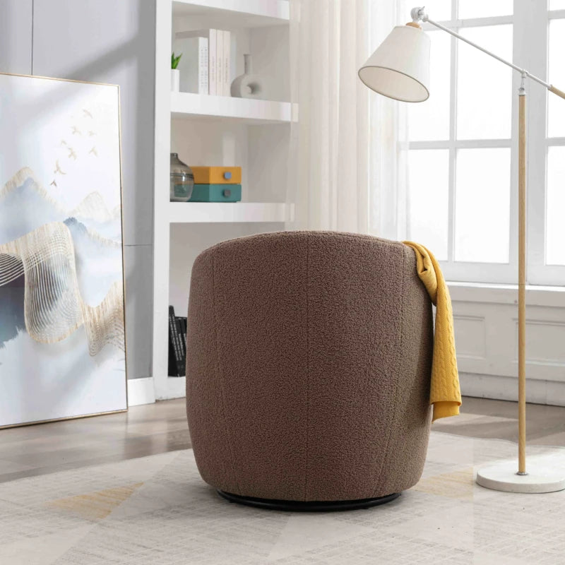 Ergonomic 360° Swivel Armchair in Teddy Fabric with Metal Base for Living Room or Bedroom, 64x64x71 cm