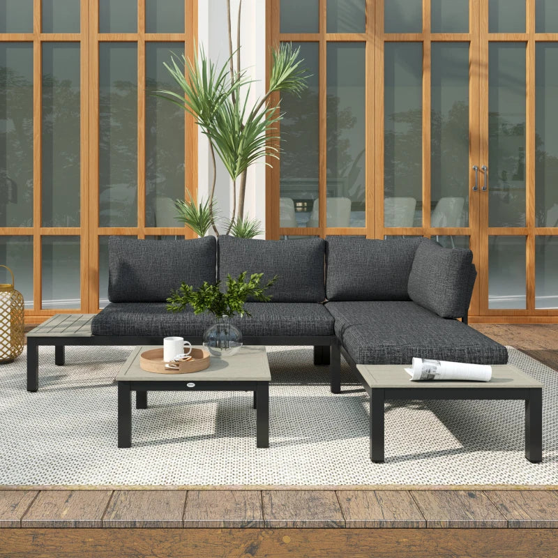 Aluminium 4 Seater Outdoor Corner Sofa Set with Cushions and Coffee Table