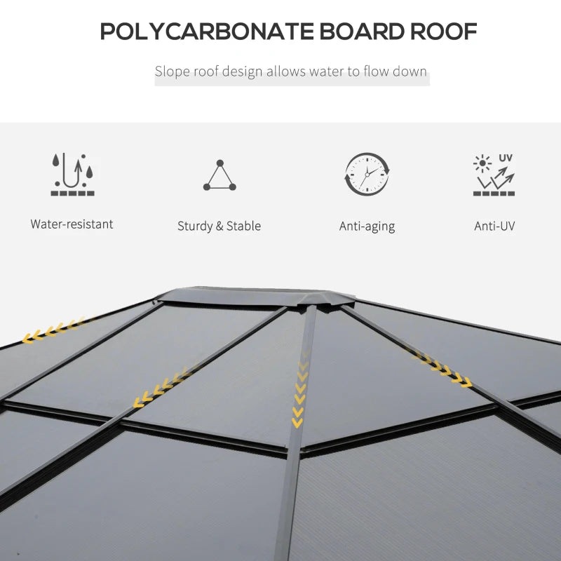 Grey 3m x 3.6m Hardtop Gazebo with UV Resistant Polycarbonate Roof