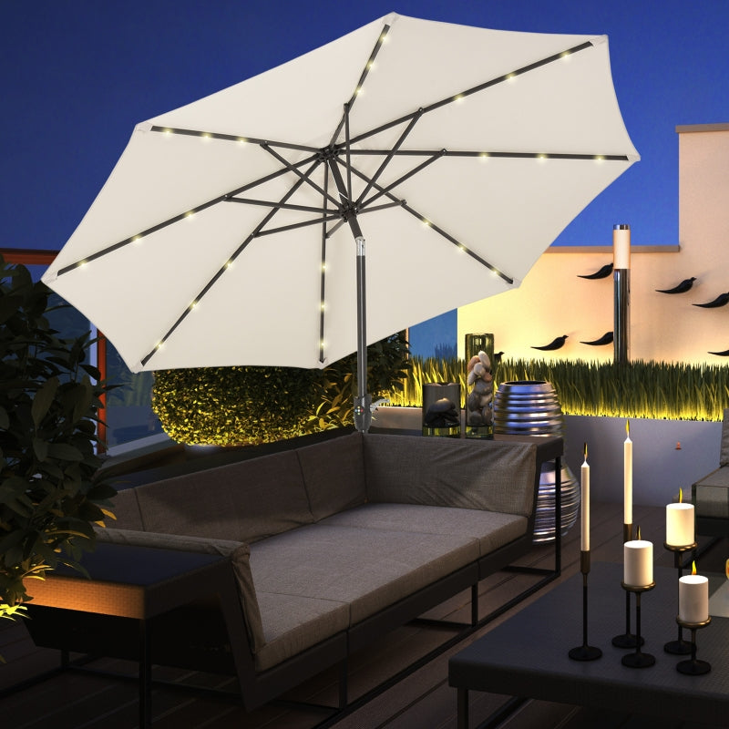 LED Light Solar Garden Umbrella, Off-White, 2.7m