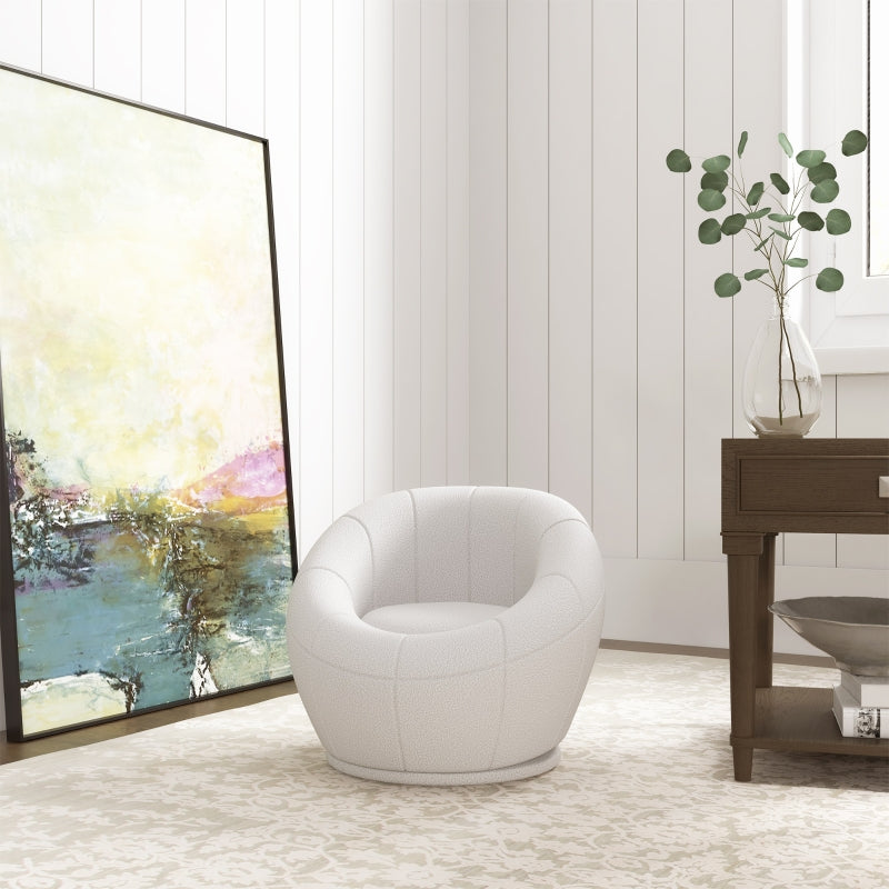 Stylish Swivel Upholstered Accent Chair for Living Room, Bedroom or Home Office in White