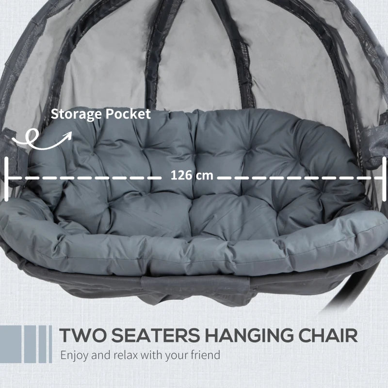 Grey Double Seater Hanging Egg Swing Chair with Stand and Cushion