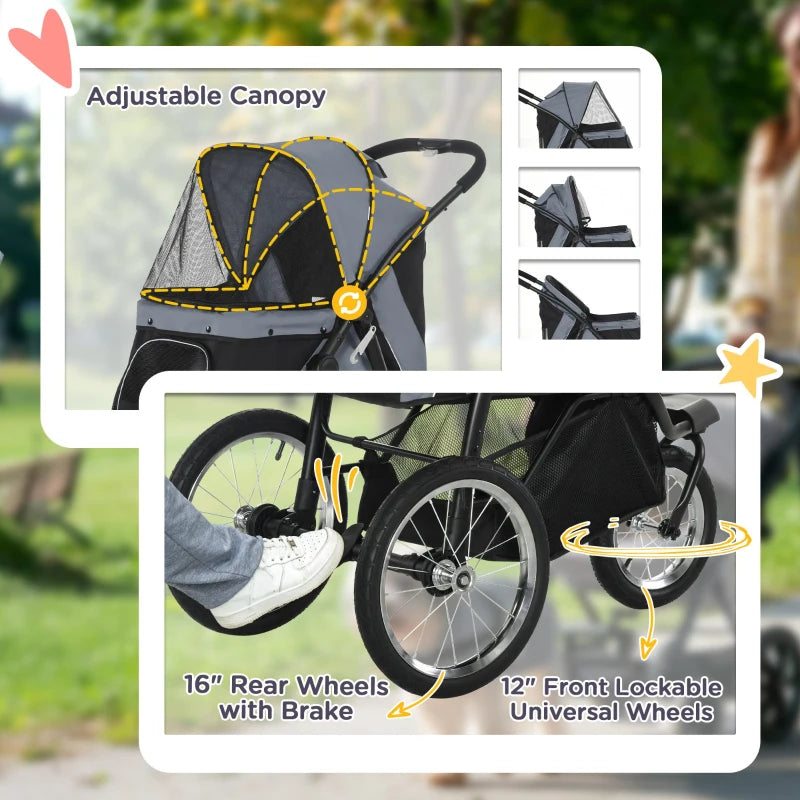 Grey Foldable Pet stroller - Dog Buggy with Three Wheels