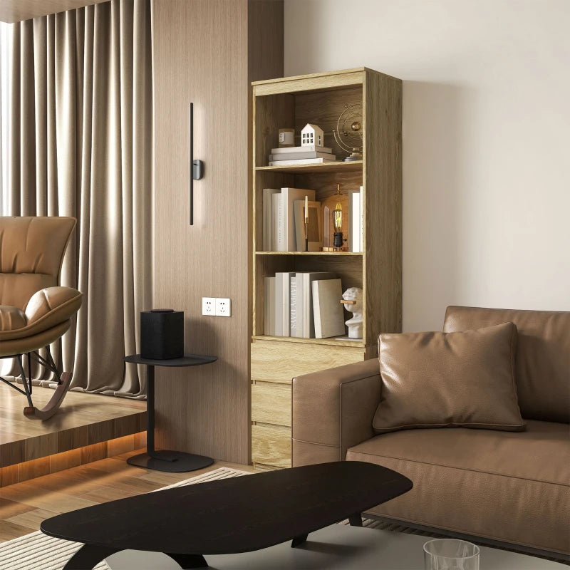 180cm Tall Wood Effect Bookcase with Shelves and Drawers - Stylish Storage Solution for Home or Office