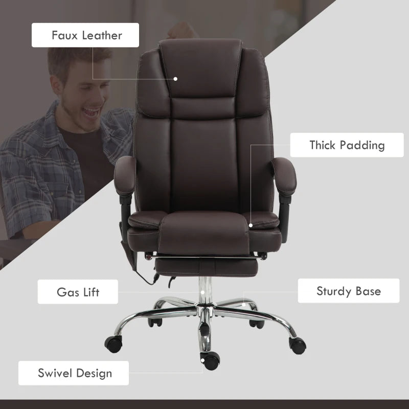 Vinsetto Dark Brown Six Point Vibrating Massage Office Chair - Ergonomic Comfort for Home & Office Use