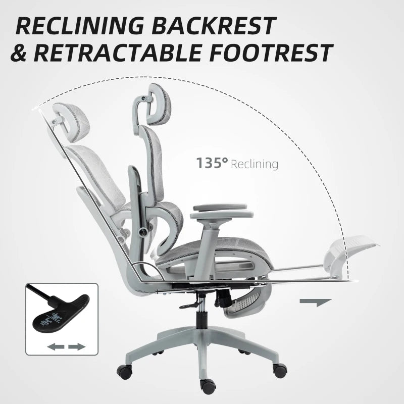 Ergonomic Multi-Adjustable Grey Mesh Office Chair for Ultimate Comfort and Support - Perfect for Home and Office Use
