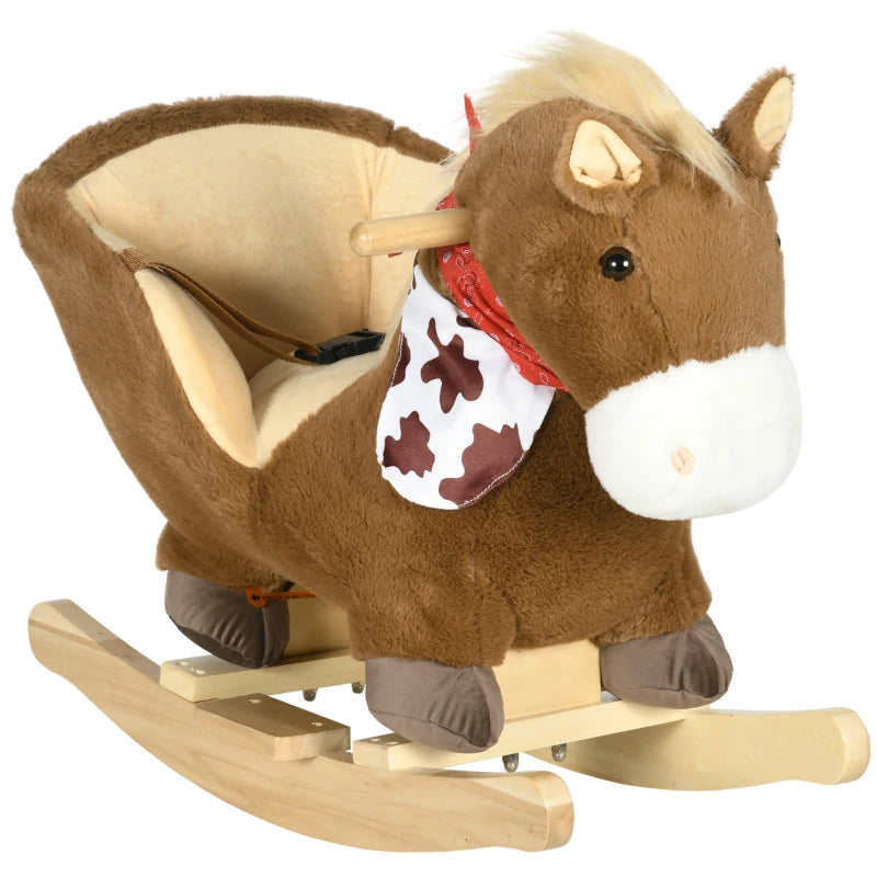 Kids Rocking Horse with Safety Harness Sounds and Foot Pedals for Safe Fun