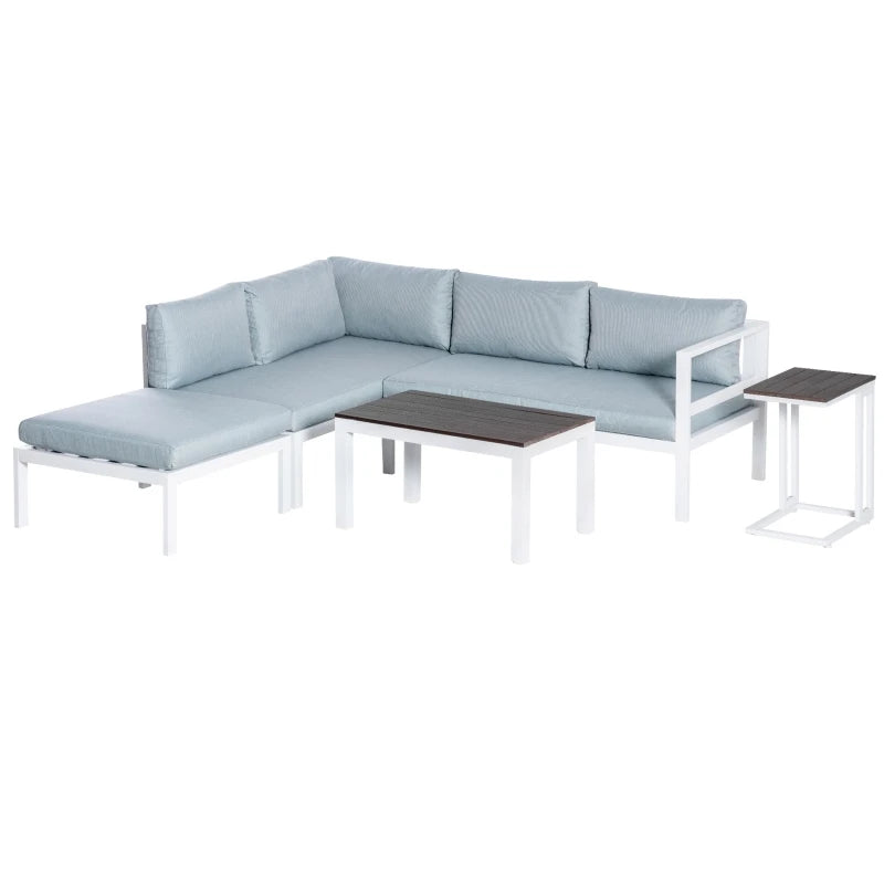 5-Piece Aluminium Framed Sofa With Black Cushions - White