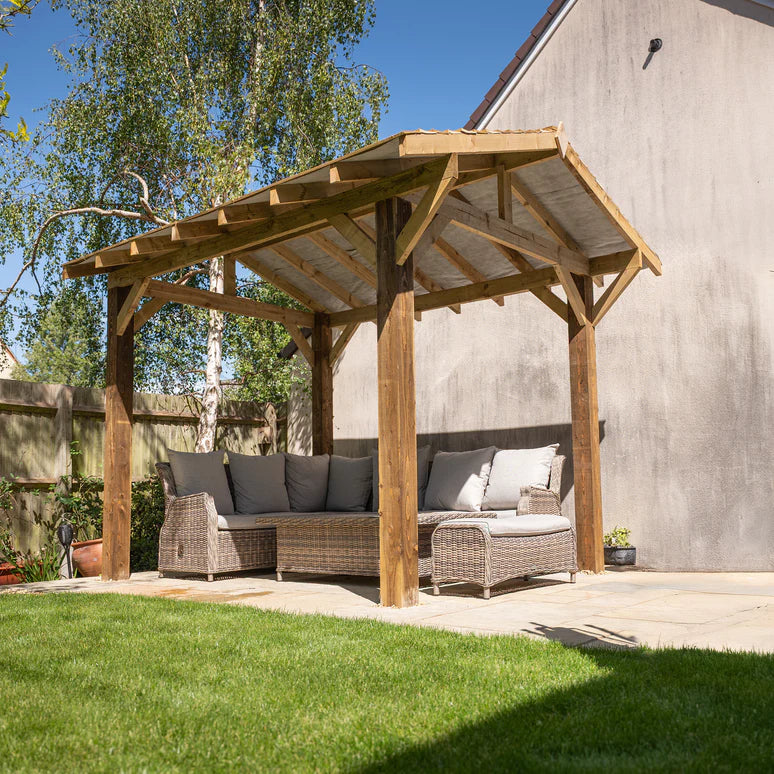 Ruby Wooden Apex Gazebo with Treated Featheredge Roof & Overhang - Premium Garden Gazebo