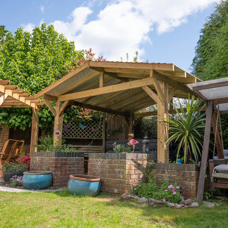 Ruby Wooden Apex Gazebo with Treated Featheredge Roof & Overhang - Premium Garden Gazebo