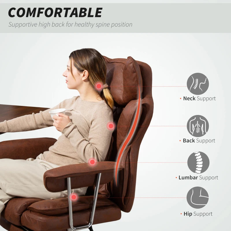 Leathaire Dark Brown Reclining Office Chair with Lumbar Support Pillow - Ergonomic Comfort for Home & Office