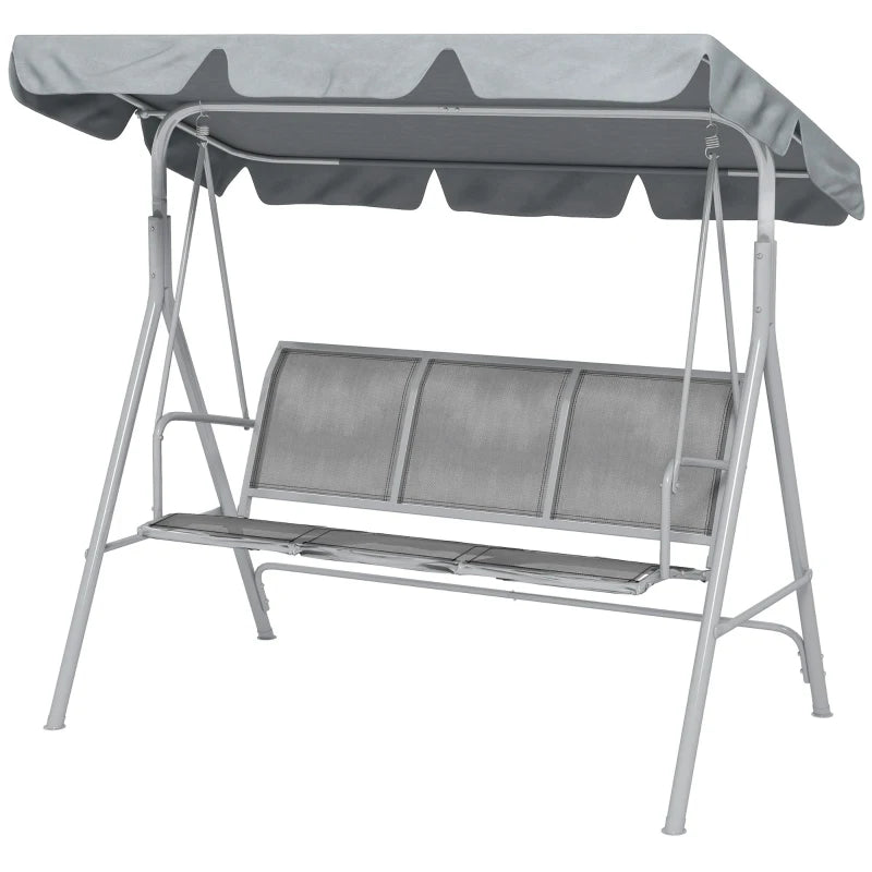 Light Grey Metal Garden Swing Chair, 3-Seater Patio Hammock Bench