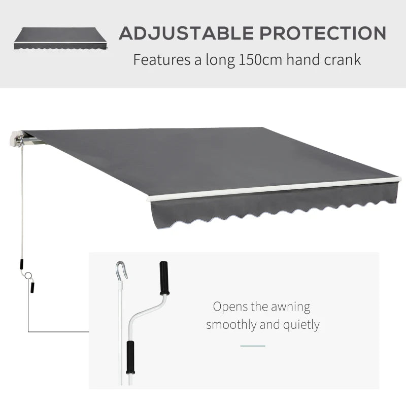 Grey 4m x 2.5m Manual Awning With Handle - Grey