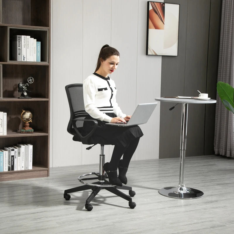 Vinsetto Ergonomic Mesh Drafting Chair - Adjustable Height, Footrest, 360° Swivel, Set of 5 - Tall Office Seating