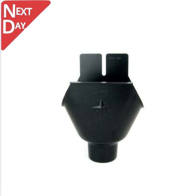 115mm Half Round Black Galvanised Steel 60mm 'wrap around' Gutter Outlet