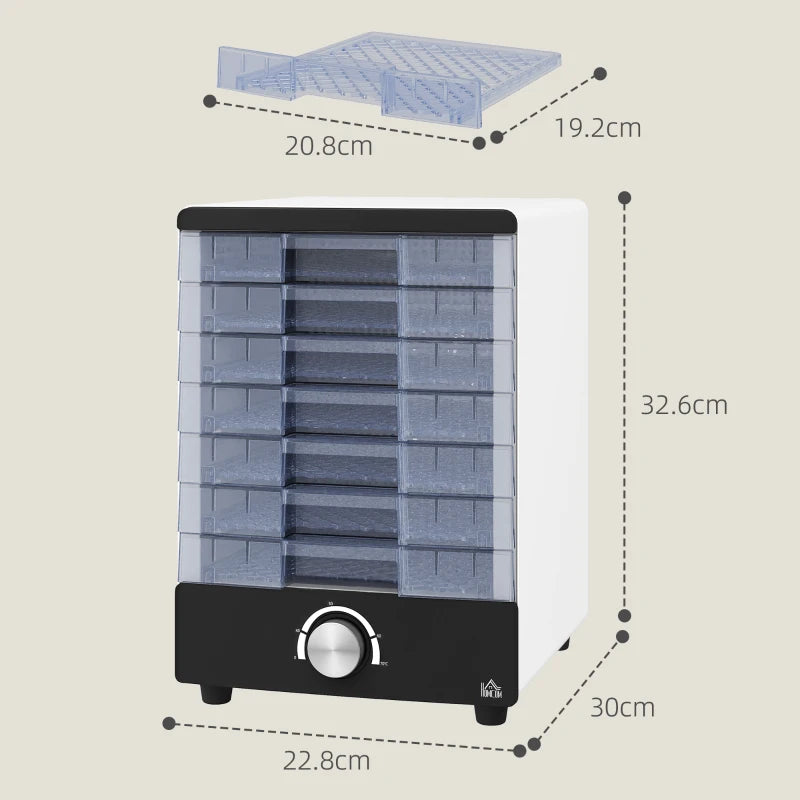 Premium Seven Tray Food Dehydrator - Adjustable 40-70°C Temperature Control - Compact White Design for Healthy Snacks