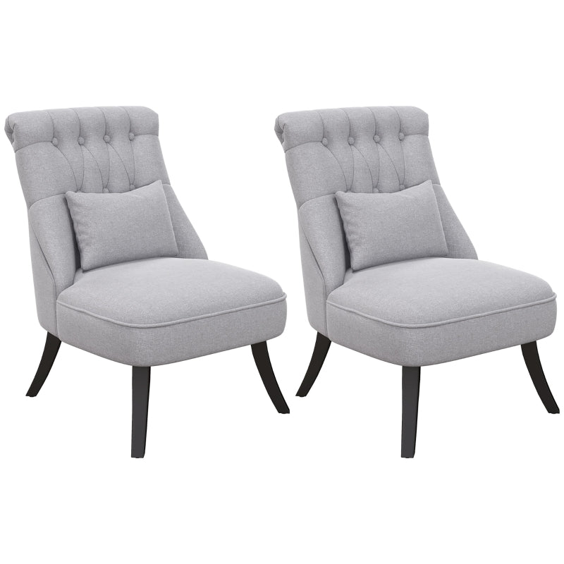 Stylish Grey Fabric Tub Chair with Pillow, Upholstered Single Sofa for Living Room and Bedroom, Set of 2