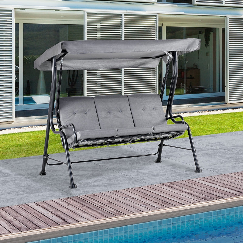 Grey Metal 3-Person Outdoor Porch Swing Chair