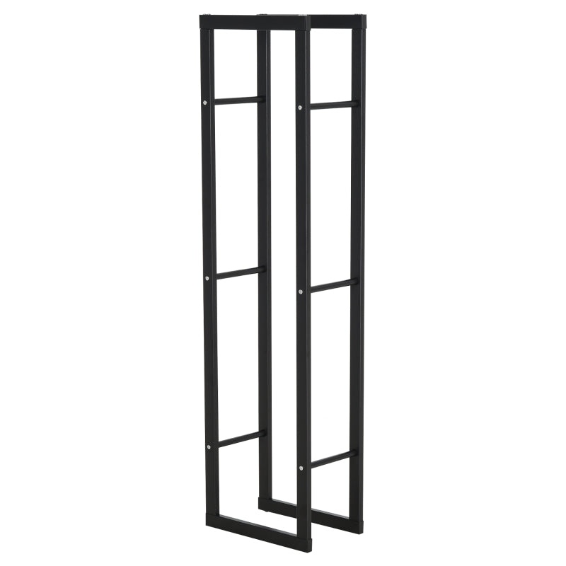 Tall Metal Firewood Log Holder Rack - Indoor Outdoor Fireplace Wood Storage Shelf, Rust-Resistant, Black, 40W x 25D x 150H cm