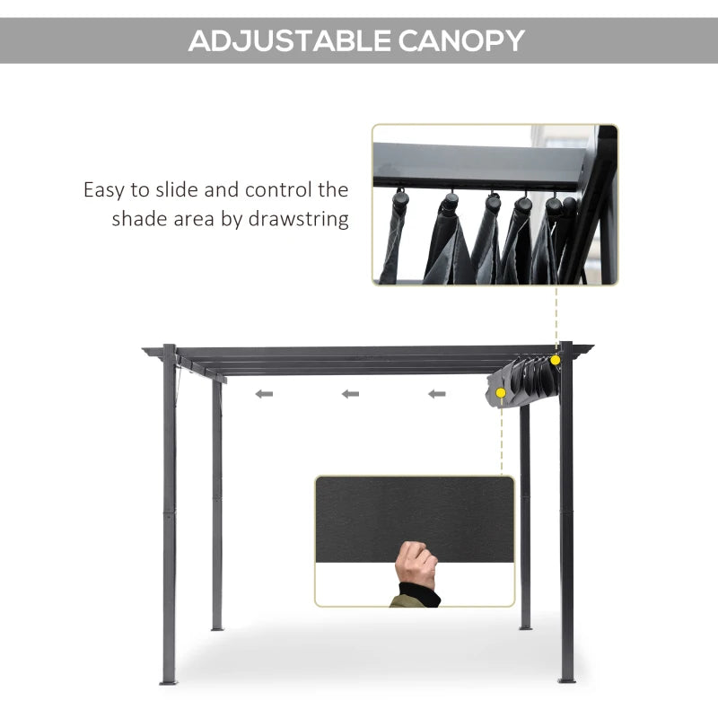 3 x 3 m Grey Aluminum Gazebo with Retractable Roof