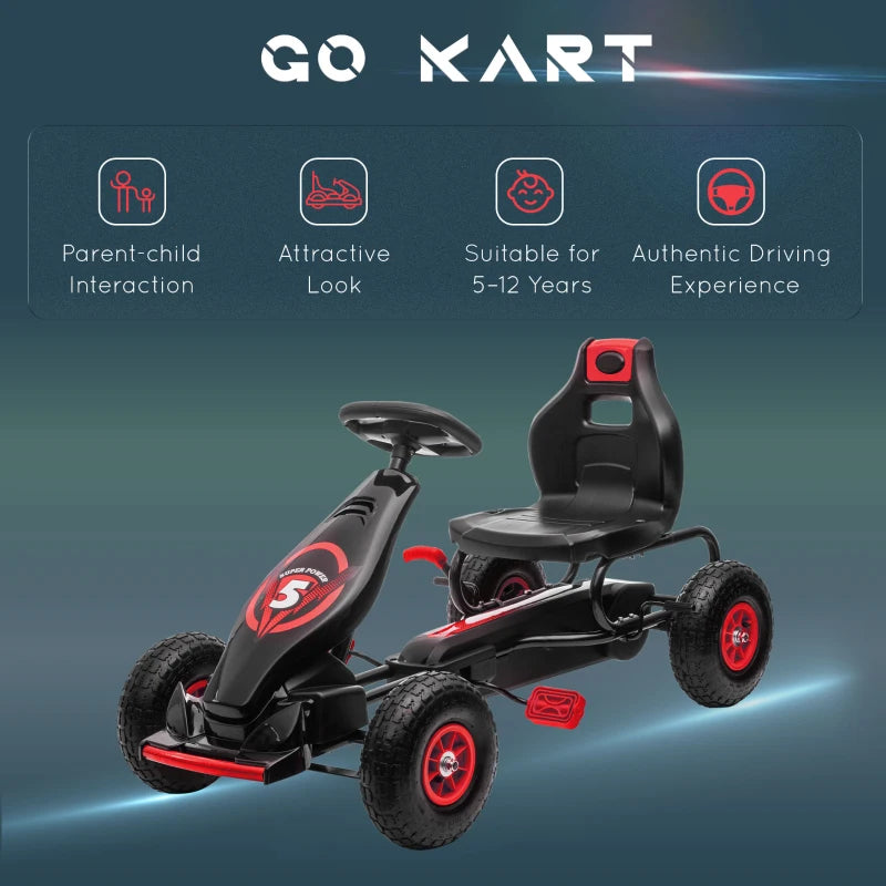 Kids Adjustable Seat Pedal Go Kart with Inflatable Tires for Outdoor Fun Red
