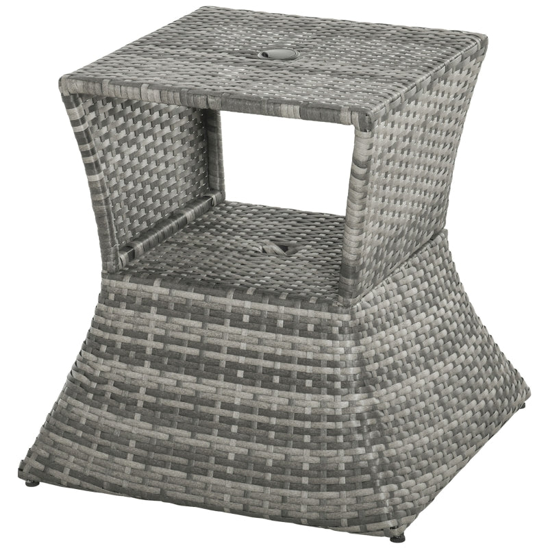 Grey Rattan Wicker Patio Coffee Table with Umbrella Hole and Storage