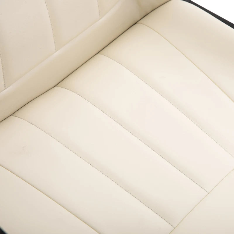 Cream White PU Leather Office Chair - Adjustable Height, Swivel Wheels, Perfect for Home Office & Study