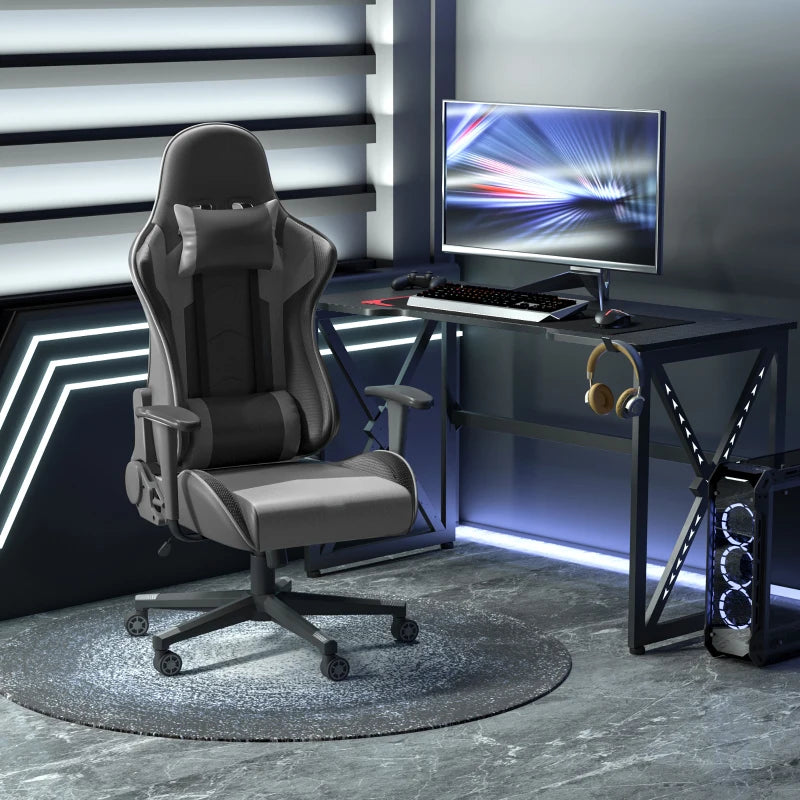 Vinsetto Racing Gaming Chair - Adjustable Height, Ergonomic Computer Desk Chair with Head Pillow & Lumbar Support - Black