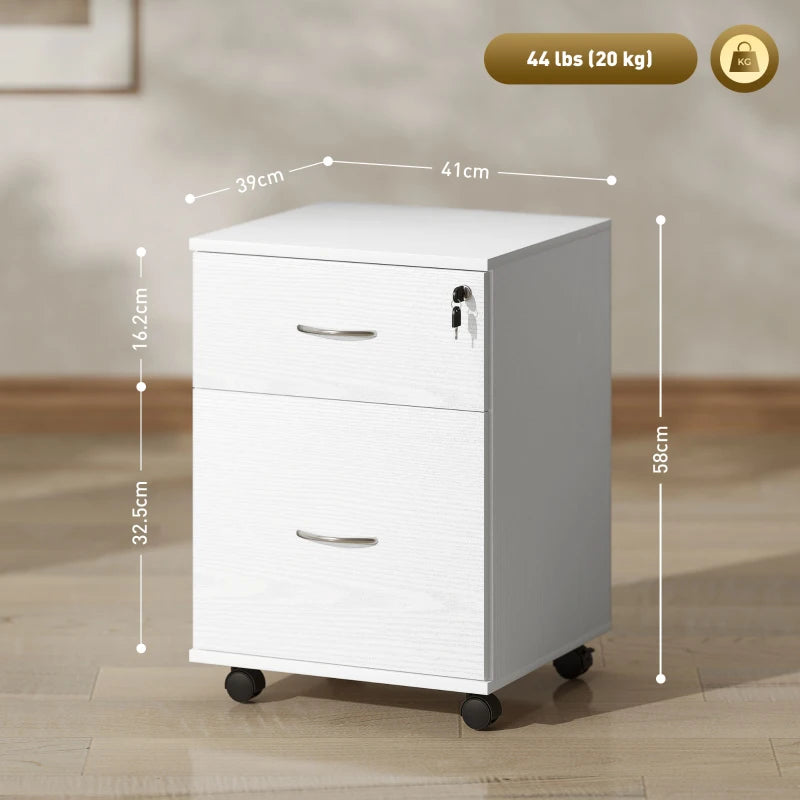 Lockable Two Drawer Filing Cabinet - White Wood Grain - Secure Storage Solution for Home or Office Organization
