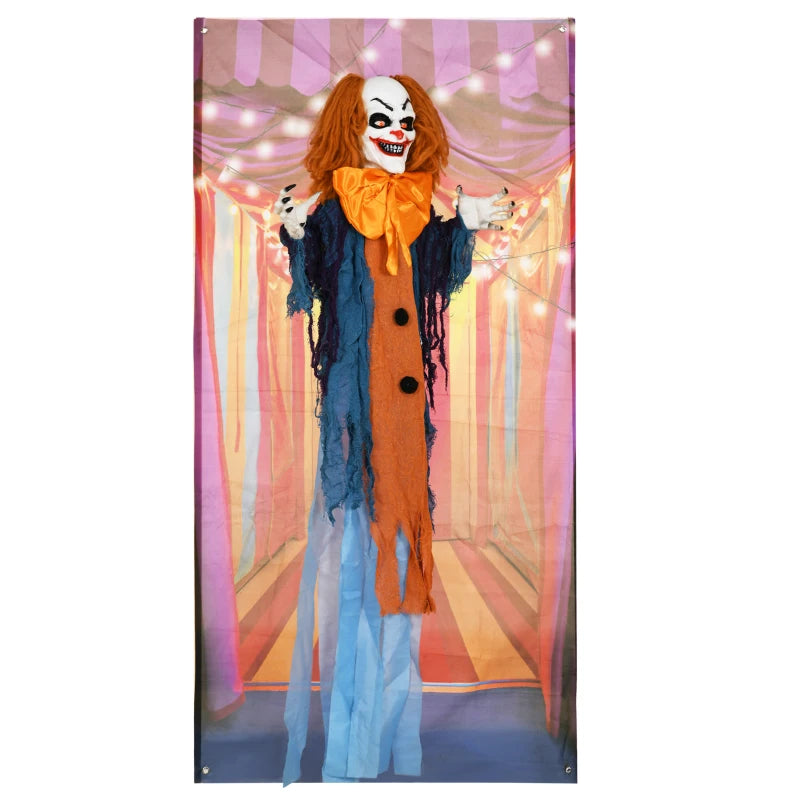 168 cm Life Size Scary Animated Circus Clown with Light Up Eyes & Moving Arms - Halloween Party Decoration